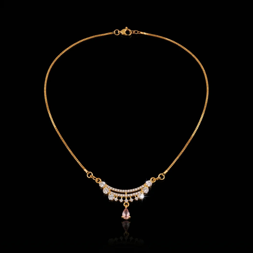 Golden Crescent Peach Teardrop Pendant