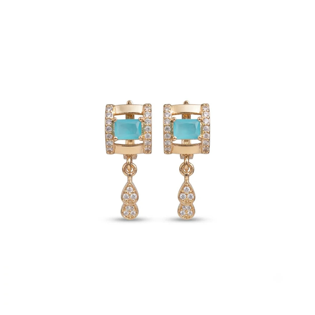 Elegant Turquoise & Crystal Hoop Drop Earrings