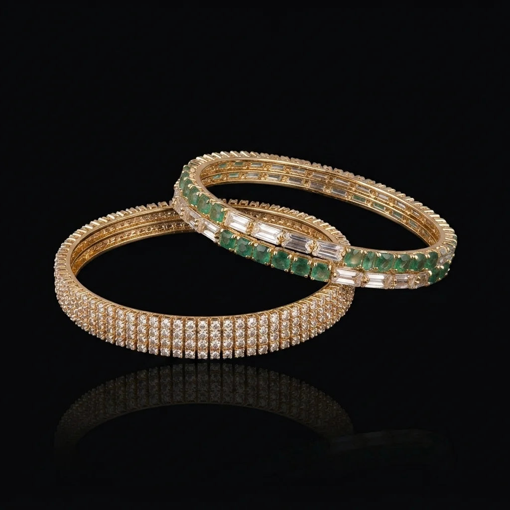 Emerald Green and Clear Crystal Bangle 6 Piece Set