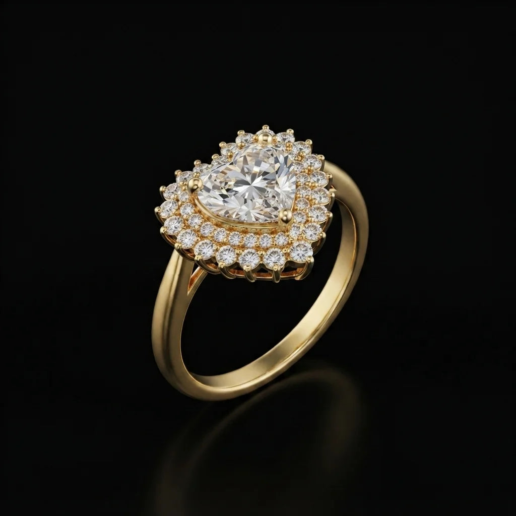 Golden Heart Double Halo Statement Ring