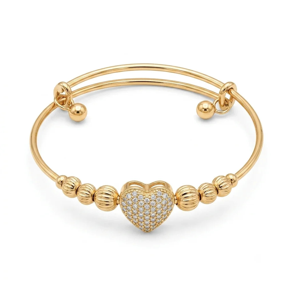 Golden Pavé Heart Expandable Bangle