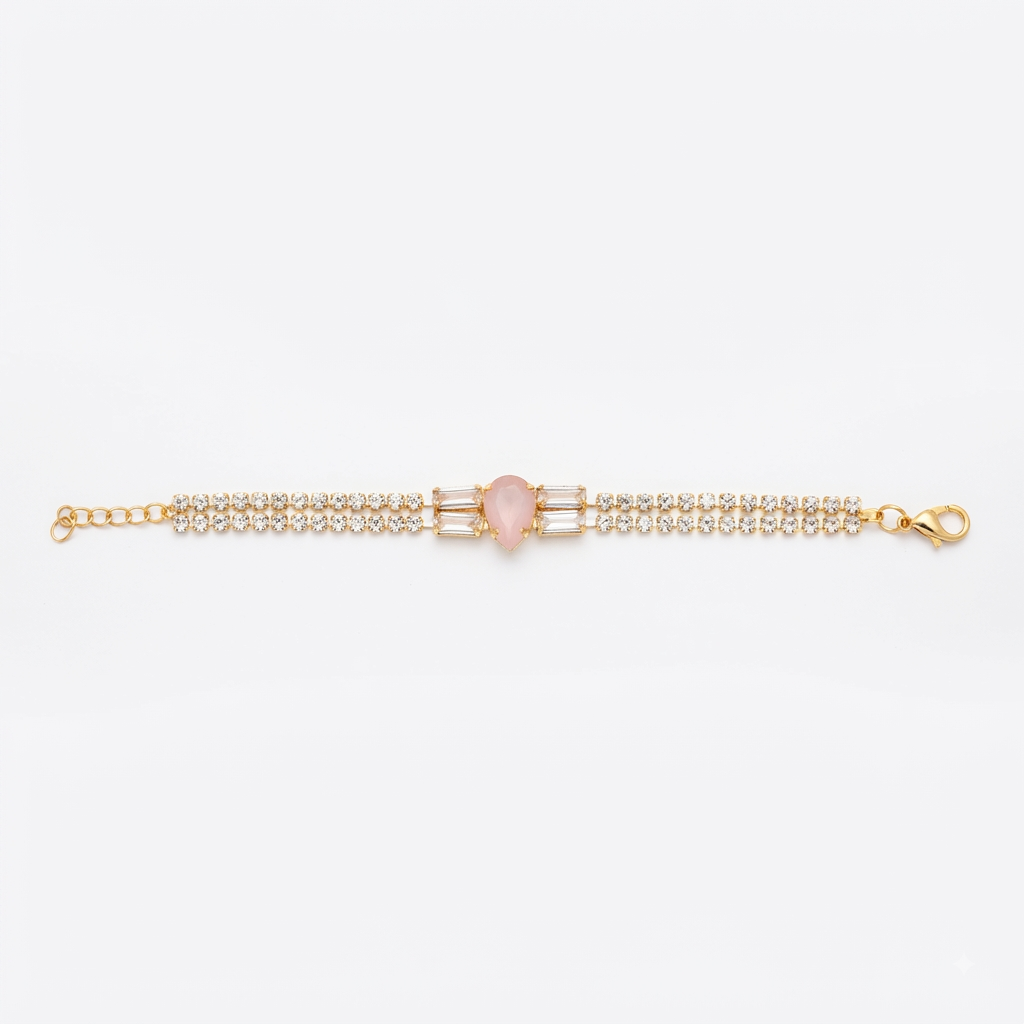 Golden Pink Tear-Drop Double-Strand Bracelet