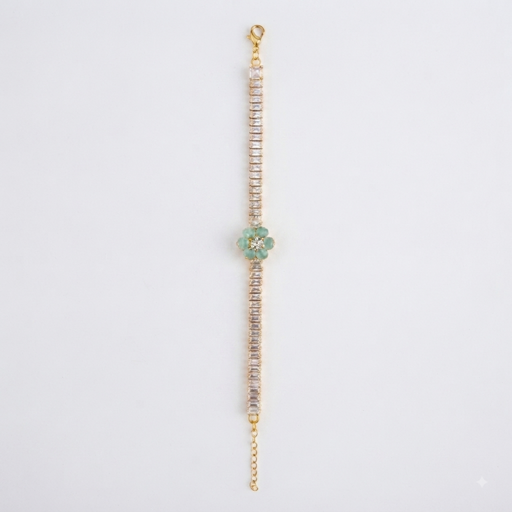 Green Floral Charm Tennis Bracelet