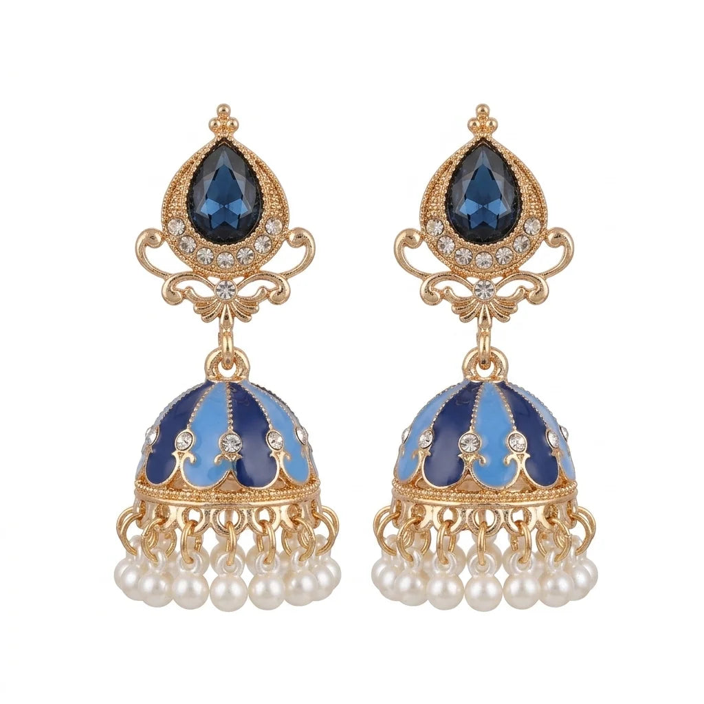 Royal Blue Enamel & Pearl Jhumka
