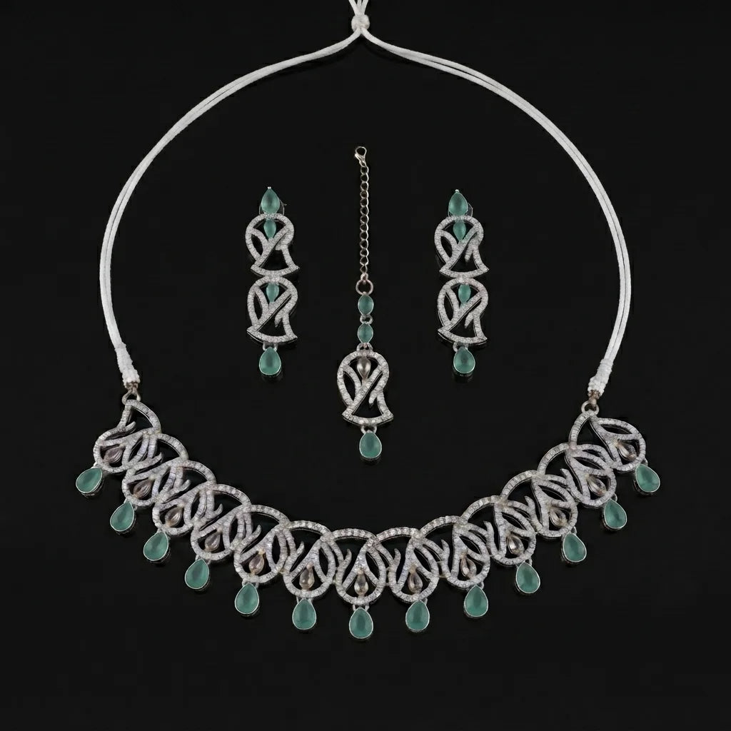 Silvery Mint Swirl Bridal Choker Set
