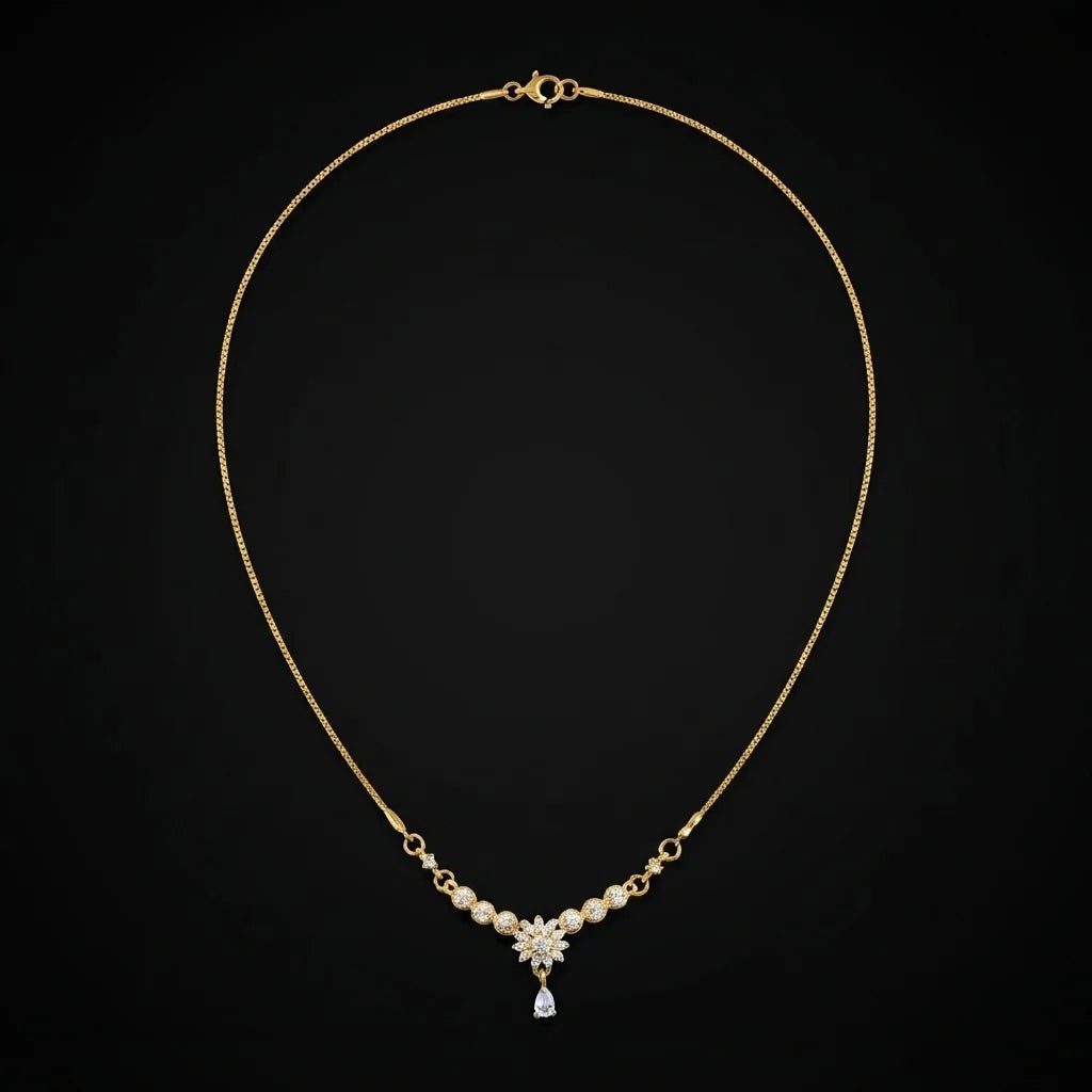 Golden Floral and Tear-Drop Crystal Necklace