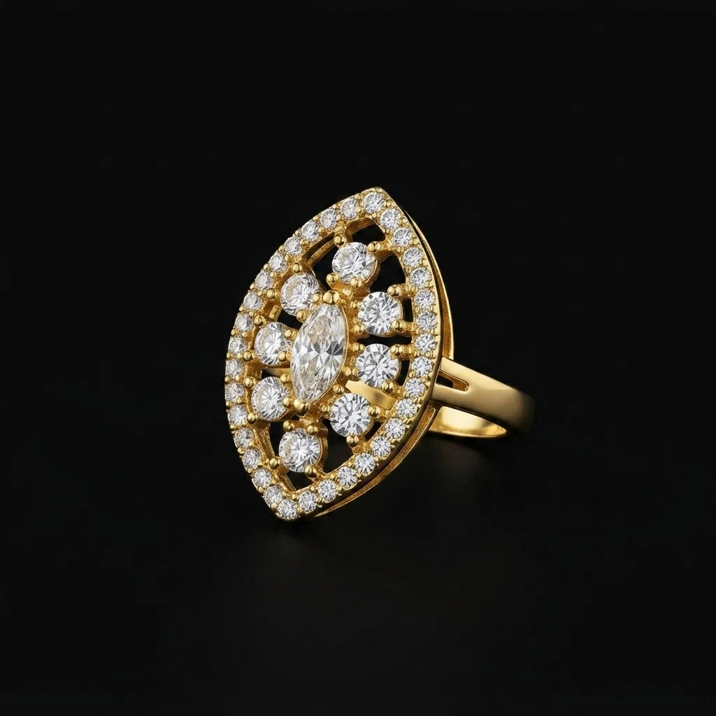 Golden Marquise Crystal Cluster Ring