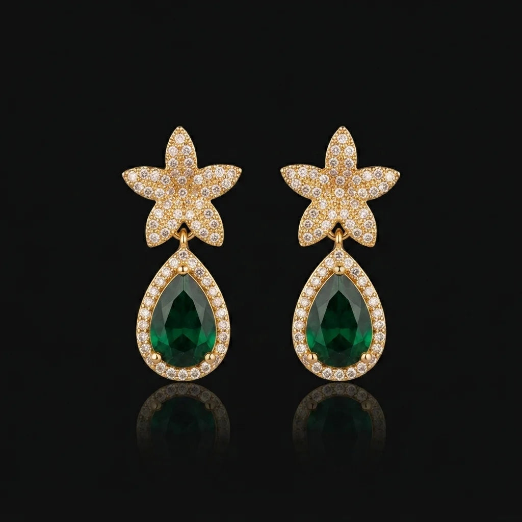 Golden Emerald Starflower Earrings