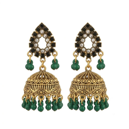 Antique Green & Gold Bead Jhumka