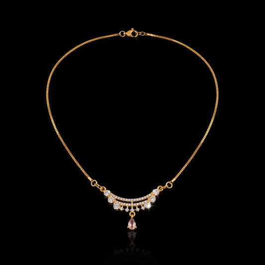 Golden Crescent Peach Teardrop Pendant