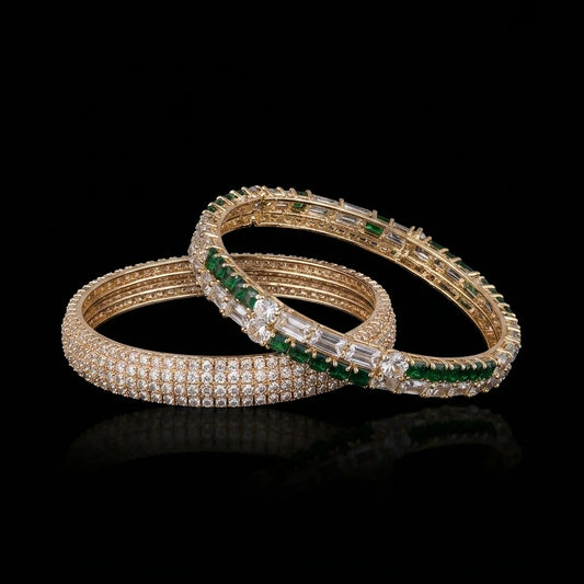 Dark Green and Pavé Crystal Bangle 6 Piece Set