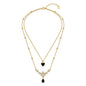 Elegant Double-Layered Black Heart & Crystal Necklace