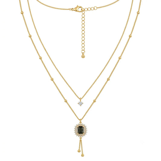 Elegant Double-Layered Emerald-Cut Stone Necklace