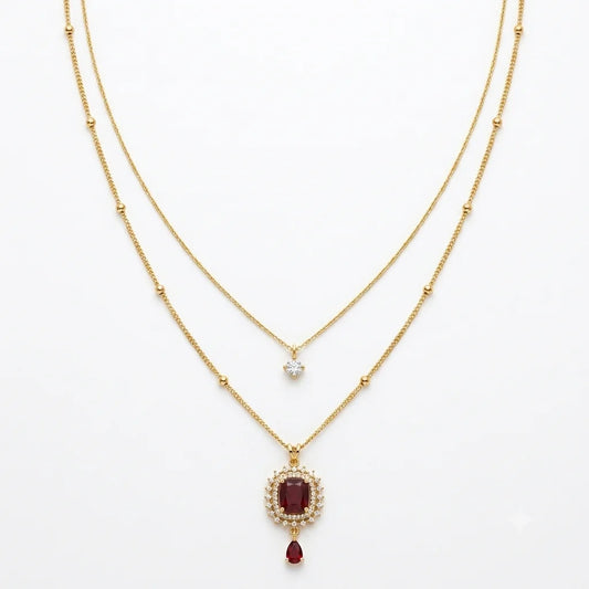 Elegant Double-Strand Ruby-Style Red Necklace