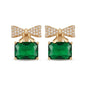 Elegant Emerald-Cut Green & Bow Crystal Earrings