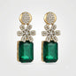 Elegant Emerald & Crystal Flower Drop Earrings