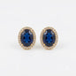 Elegant Oval Blue Sapphire & Crystal Halo Stud Earrings