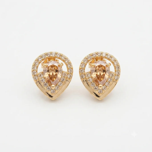 Elegant Pear-Cut Champagne Halo Stud Earrings
