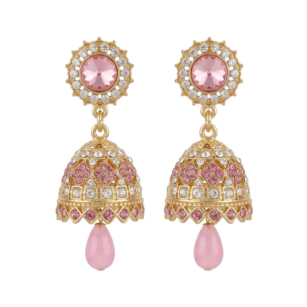 Elegant Pink & Gold Jhumka