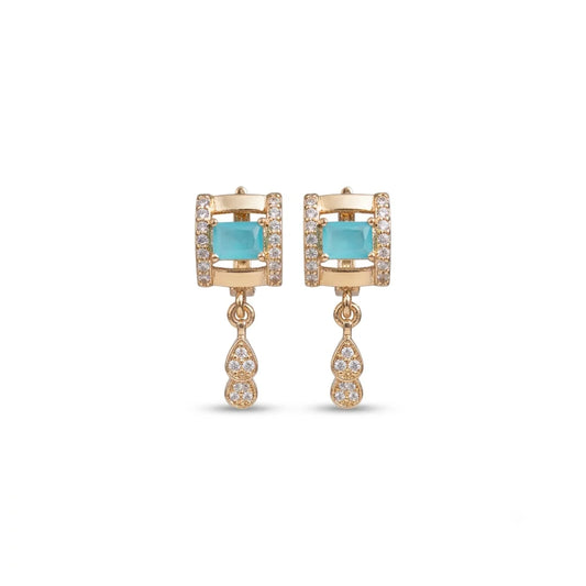 Elegant Turquoise & Crystal Hoop Drop Earrings