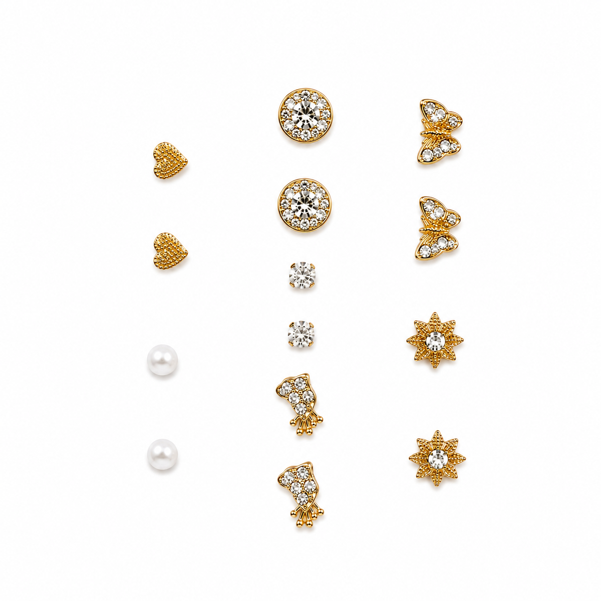 Golden Charm Multi-Pair Earring Set