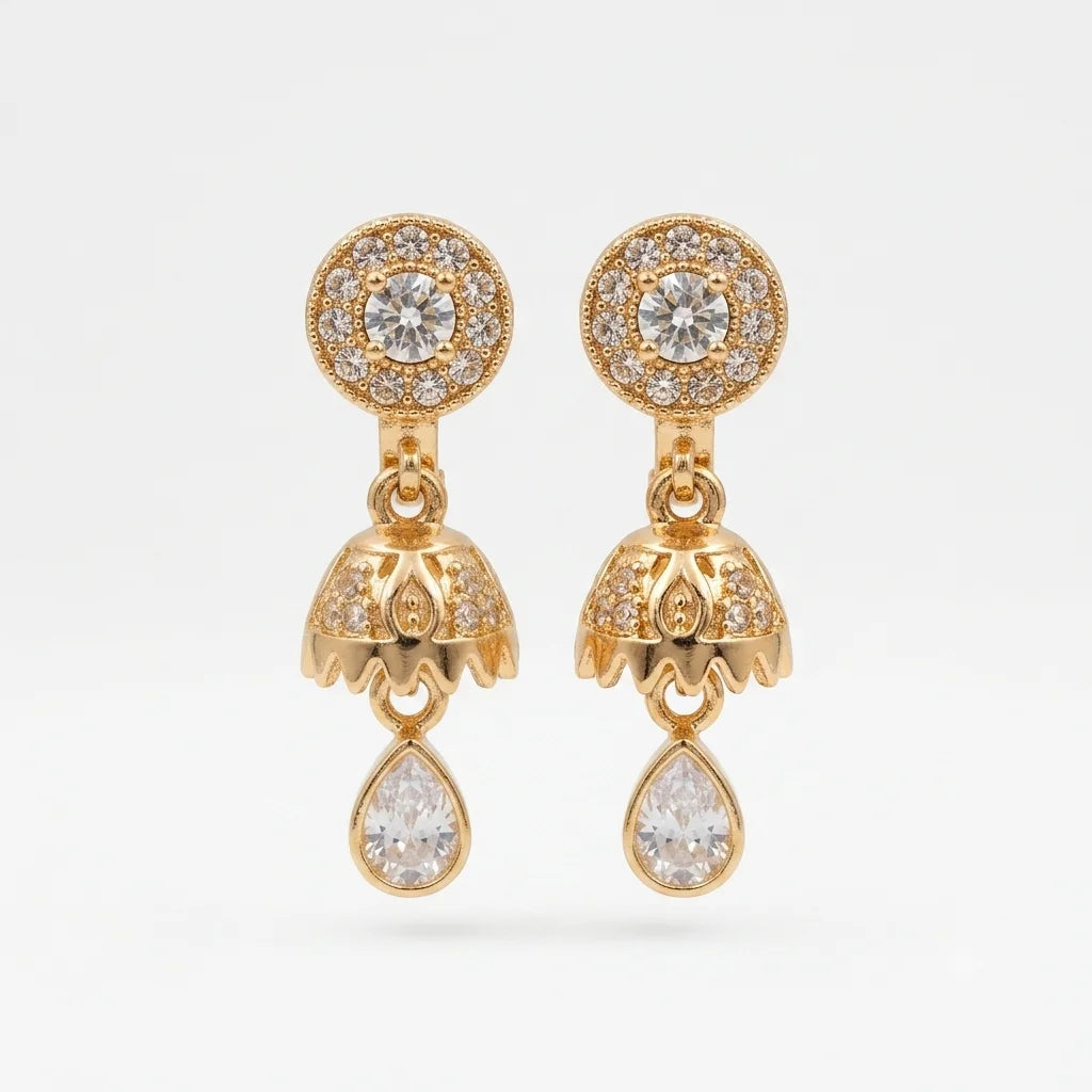 Golden Crystal Dangle Jhumka