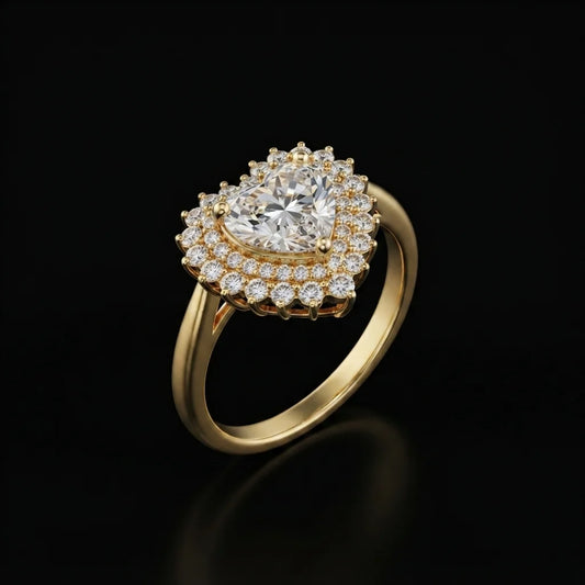 Golden Heart Double Halo Statement Ring