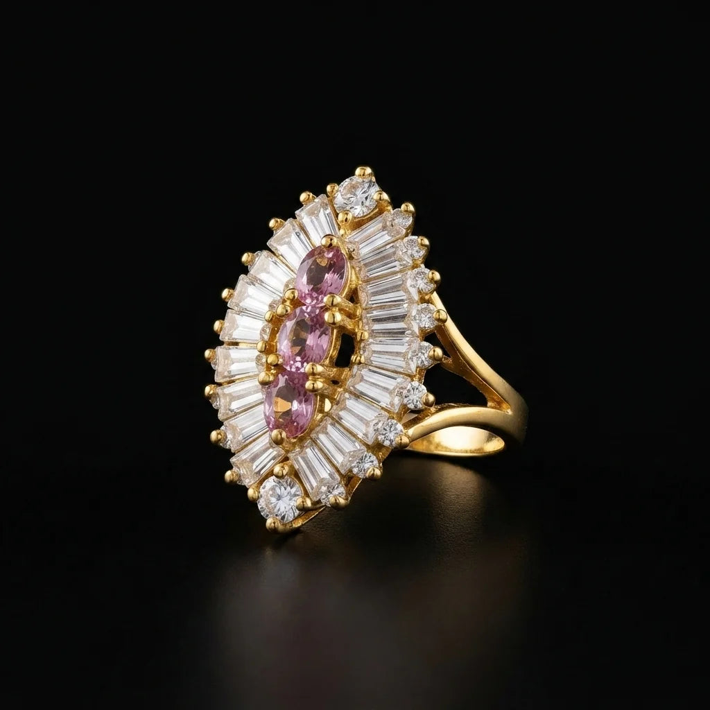 Golden Pink and Baguette Cocktail Ring