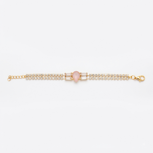 Golden Pink Tear-Drop Double-Strand Bracelet