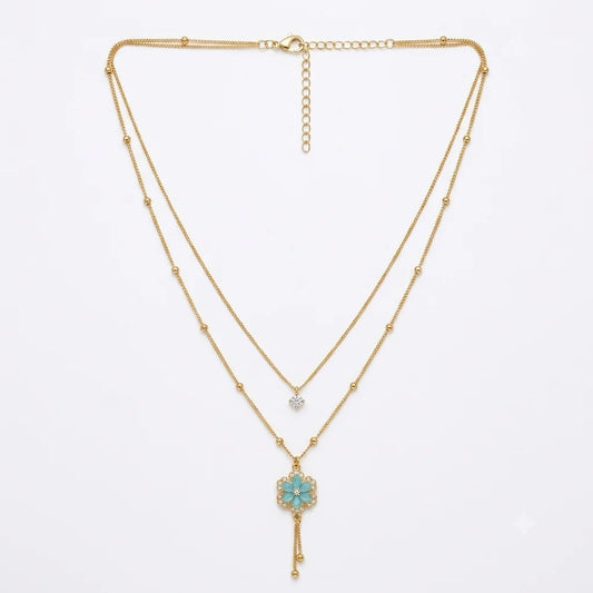 Layered Turquoise Floral Charm Necklace