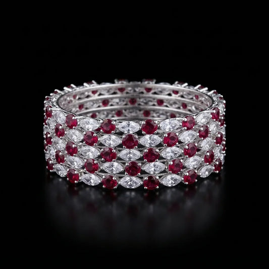 Silvery Ruby and Marquise Crystal 4 Piece Bangles Set