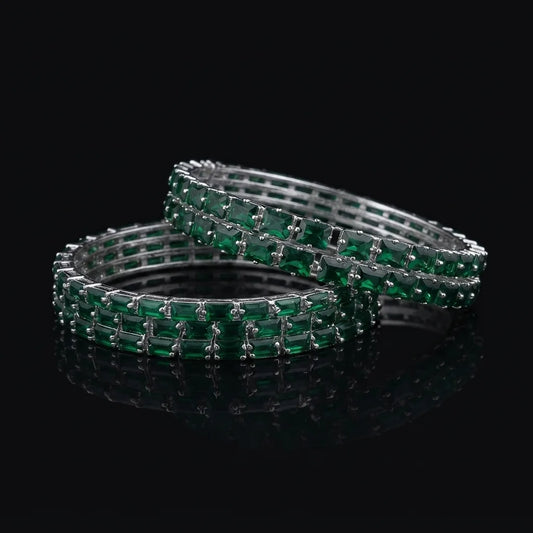 Silvery Emerald Double-Row Bangle 6 Piece Set