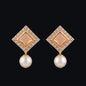Golden Peach Diamond and Pearl Drop Earrings