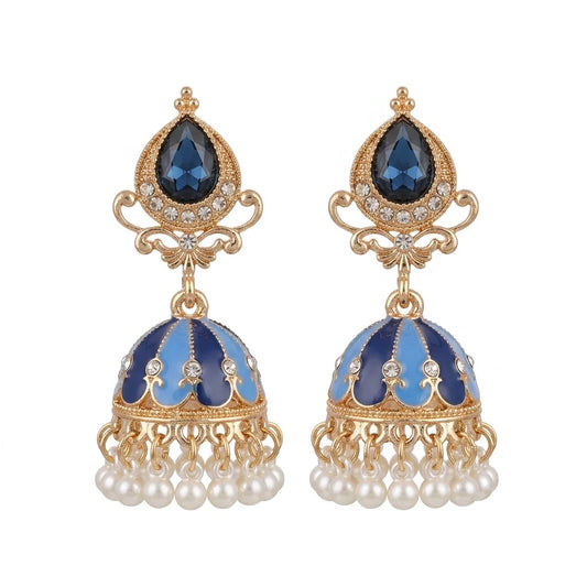 Royal Blue Enamel & Pearl Jhumka