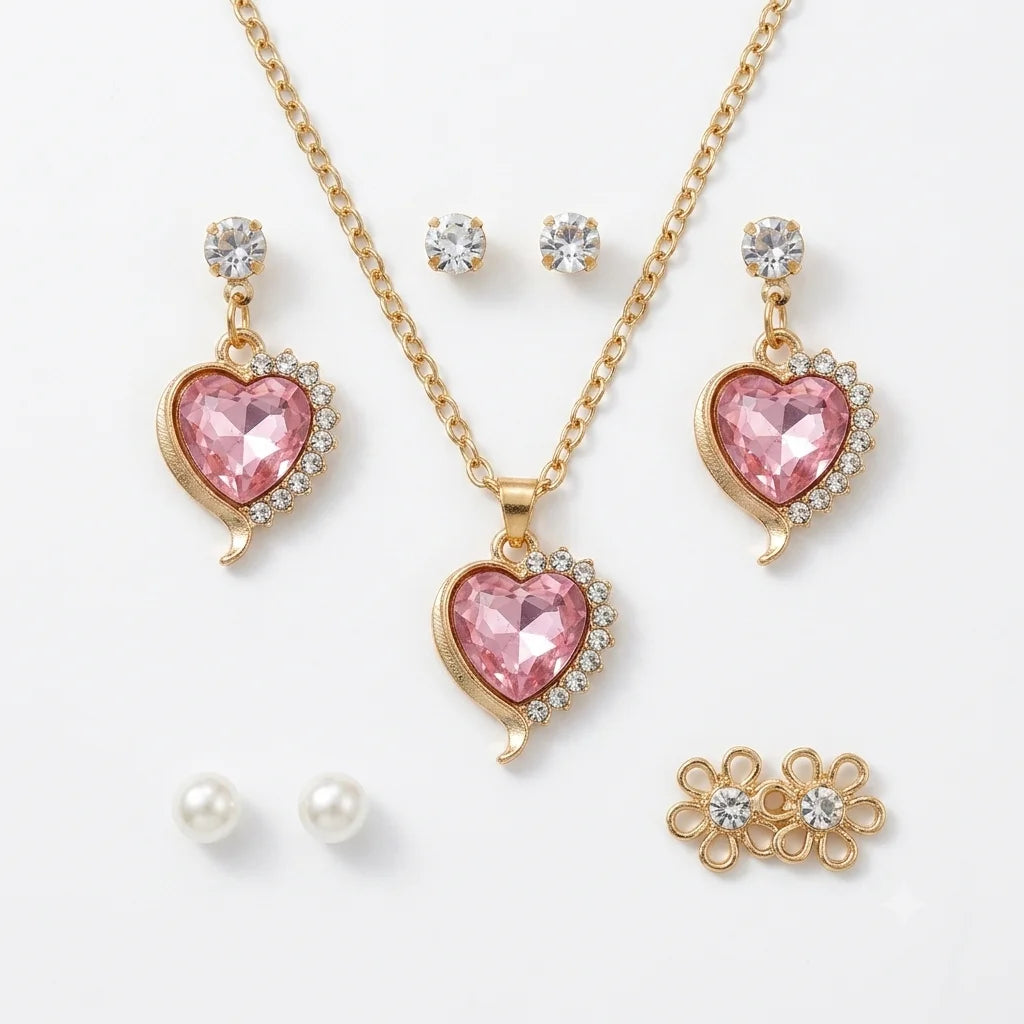 Ruby Crystal Necklace and Interchangeable Earrings Set