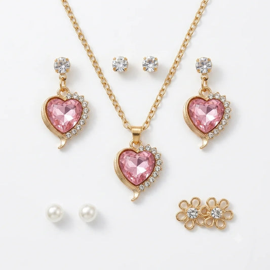 Ruby Crystal Necklace and Interchangeable Earrings Set