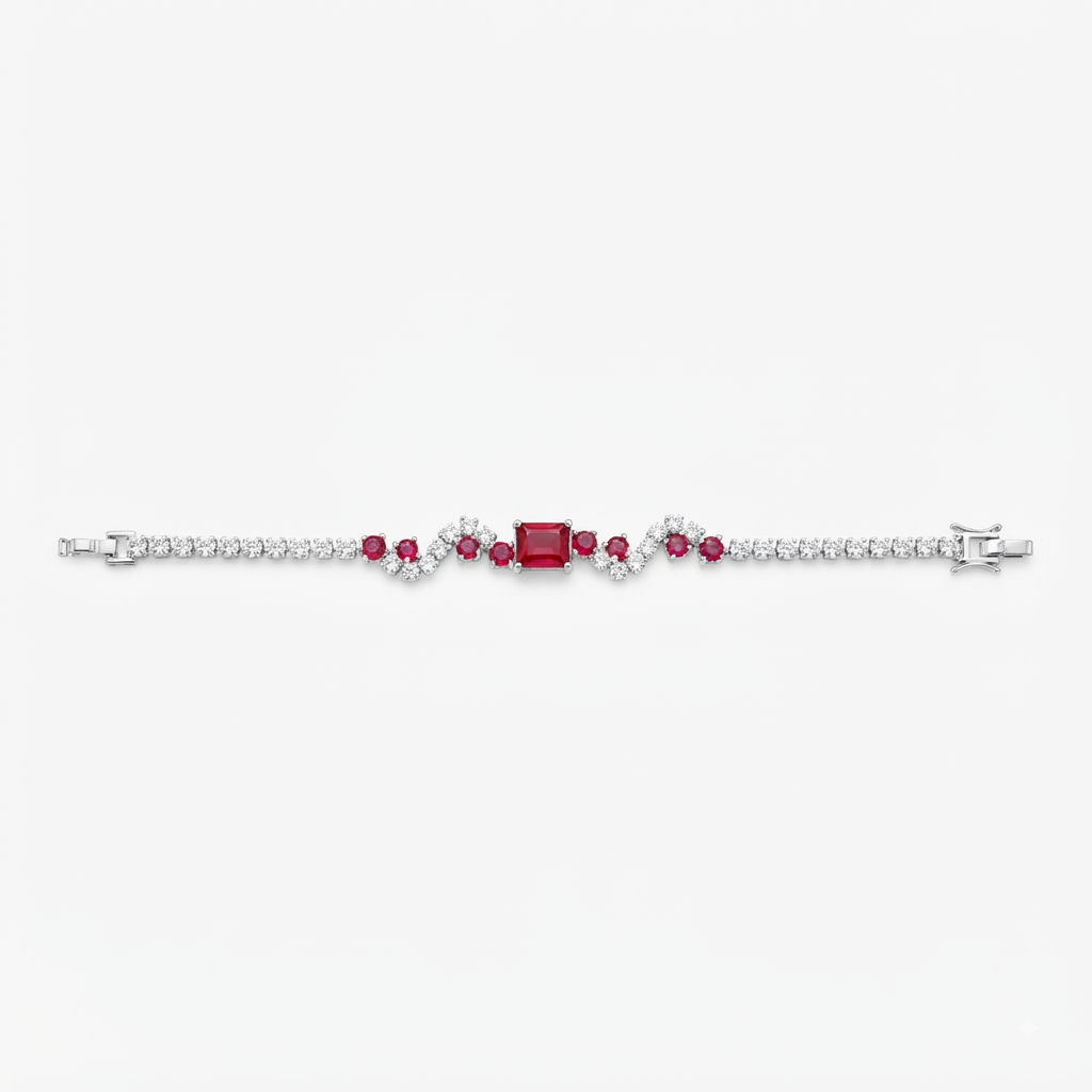 Ruby and Crystal Cluster Tennis Bracelet