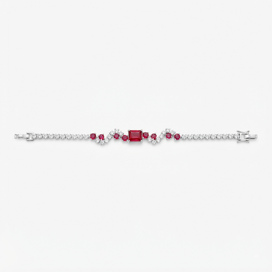 Ruby and Crystal Cluster Tennis Bracelet