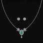 Silver Emerald Teardrop Floral 2-Piece Jewelry Set