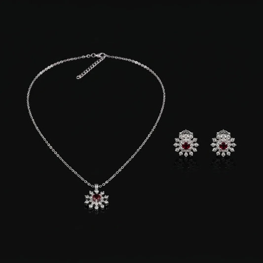 Silver Ruby Floral Star 2-Piece Jewelry Set