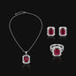 Silvery Ruby Emerald-Cut Halo 3-Piece Jewelry Set