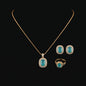 Golden Aqua Oval Halo 3-Piece Jewelry Set