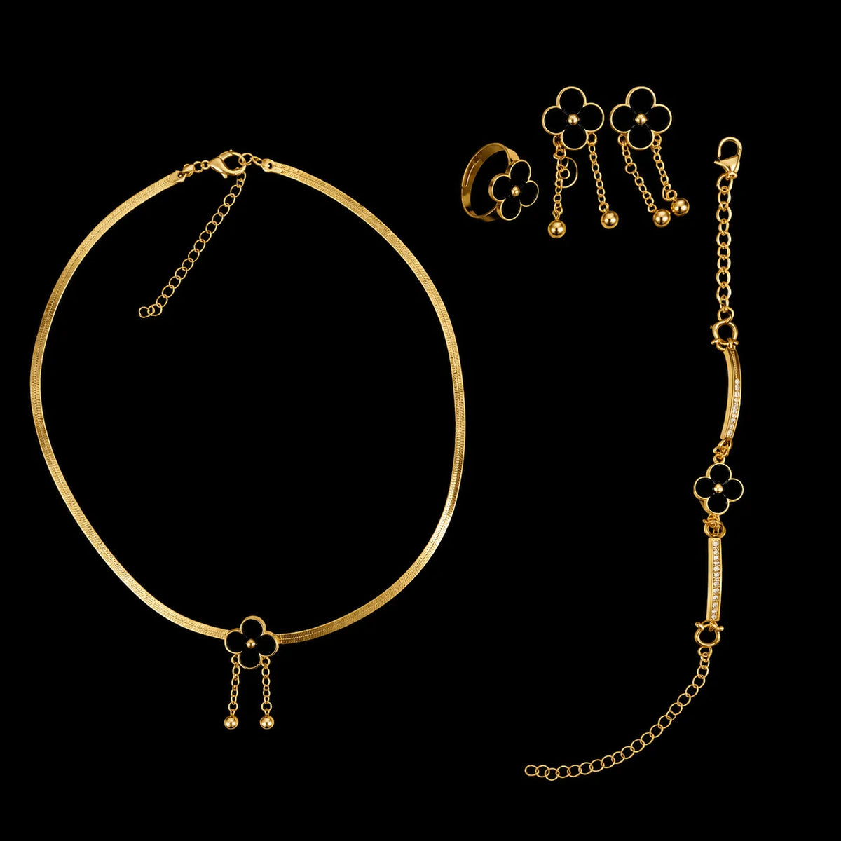 Golden Black Clover Luxury 4-Piece Jewelry Set