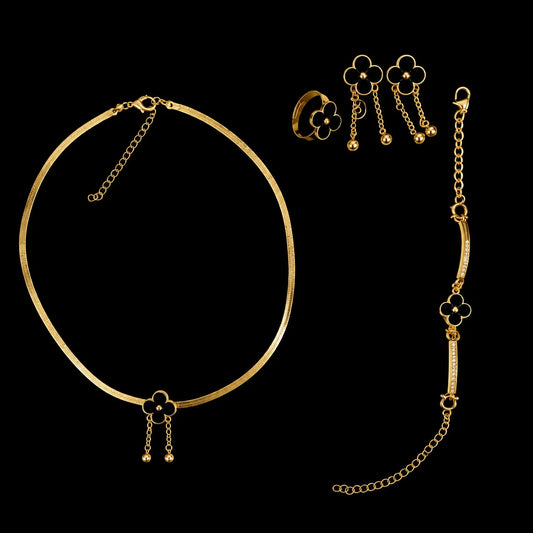 Golden Black Clover Luxury 4-Piece Jewelry Set