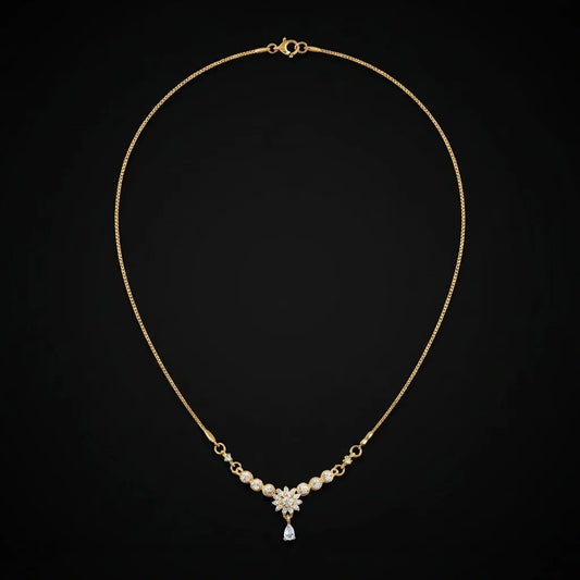Golden Floral and Tear-Drop Crystal Necklace