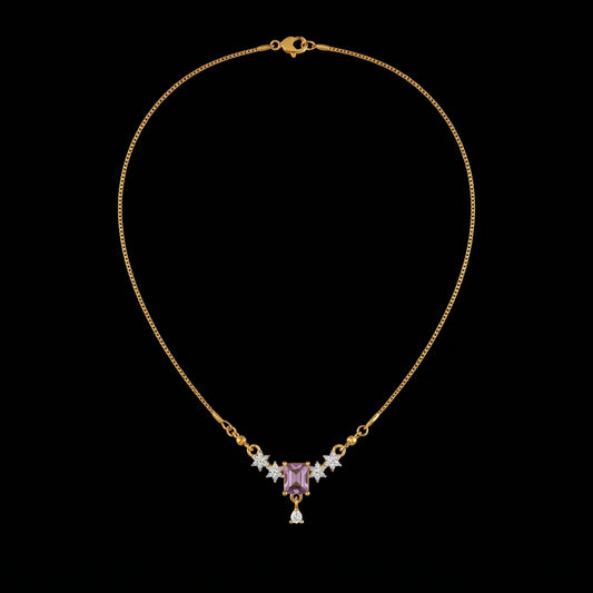 Golden Emerald-Cut Pink Crystal Necklace