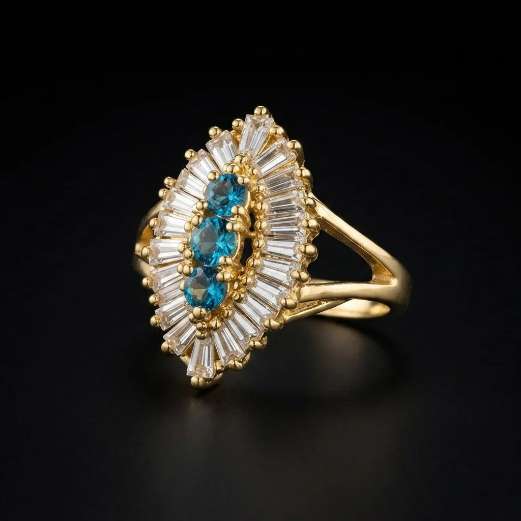Golden Blue and Baguette Ring