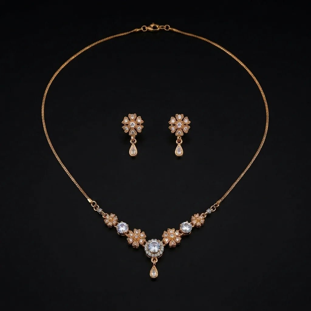 Golden Floral Cluster 2-Piece Jewelry Set