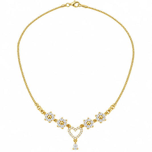 Golden Floral and Heart Crystal Necklace