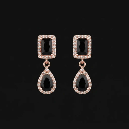 Rose Gold Black and Crystal Halo Earrings